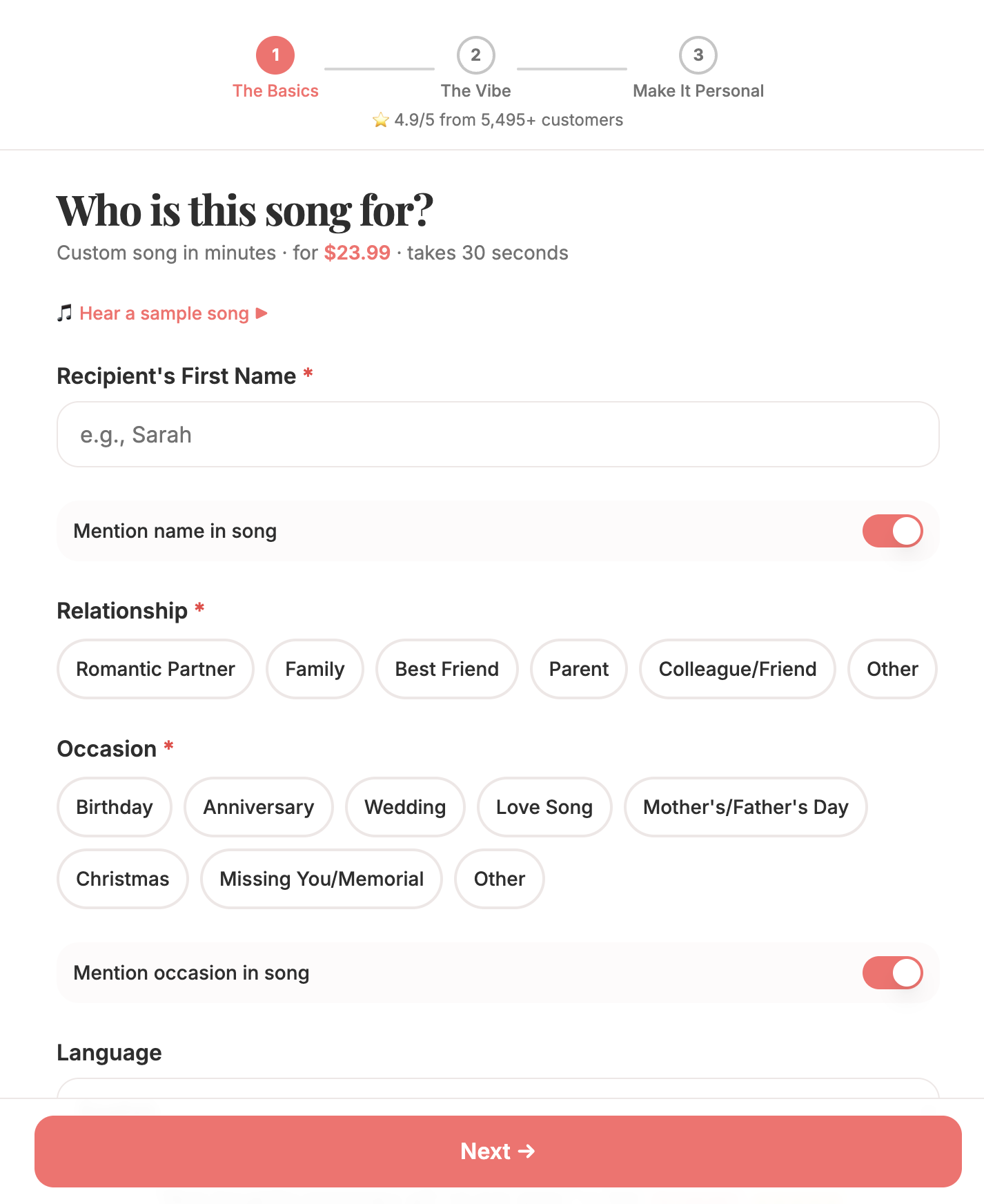 YourSongBox questionnaire. Who is this song for?